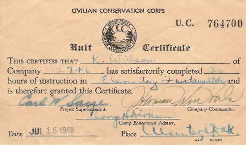 Kenneth Wilson Unit Certificate