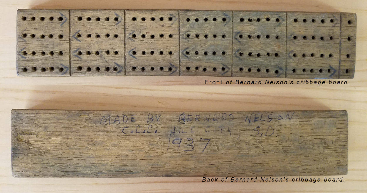 Cribbage board that belonged to Bernard Oscar Nelson