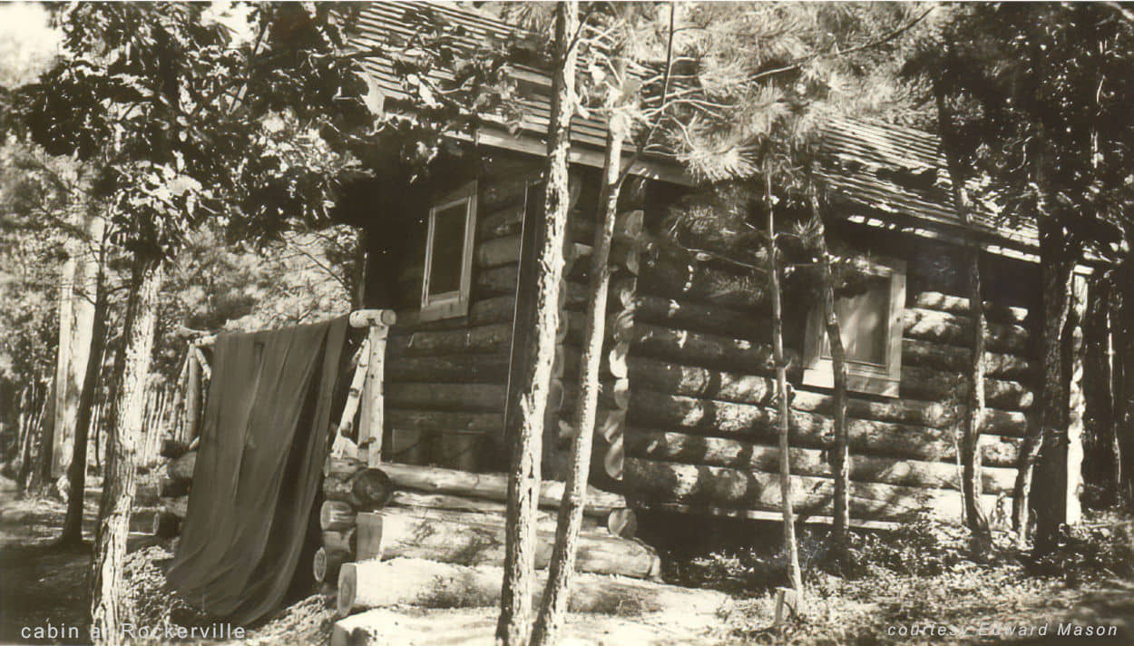 log cabin with log steps